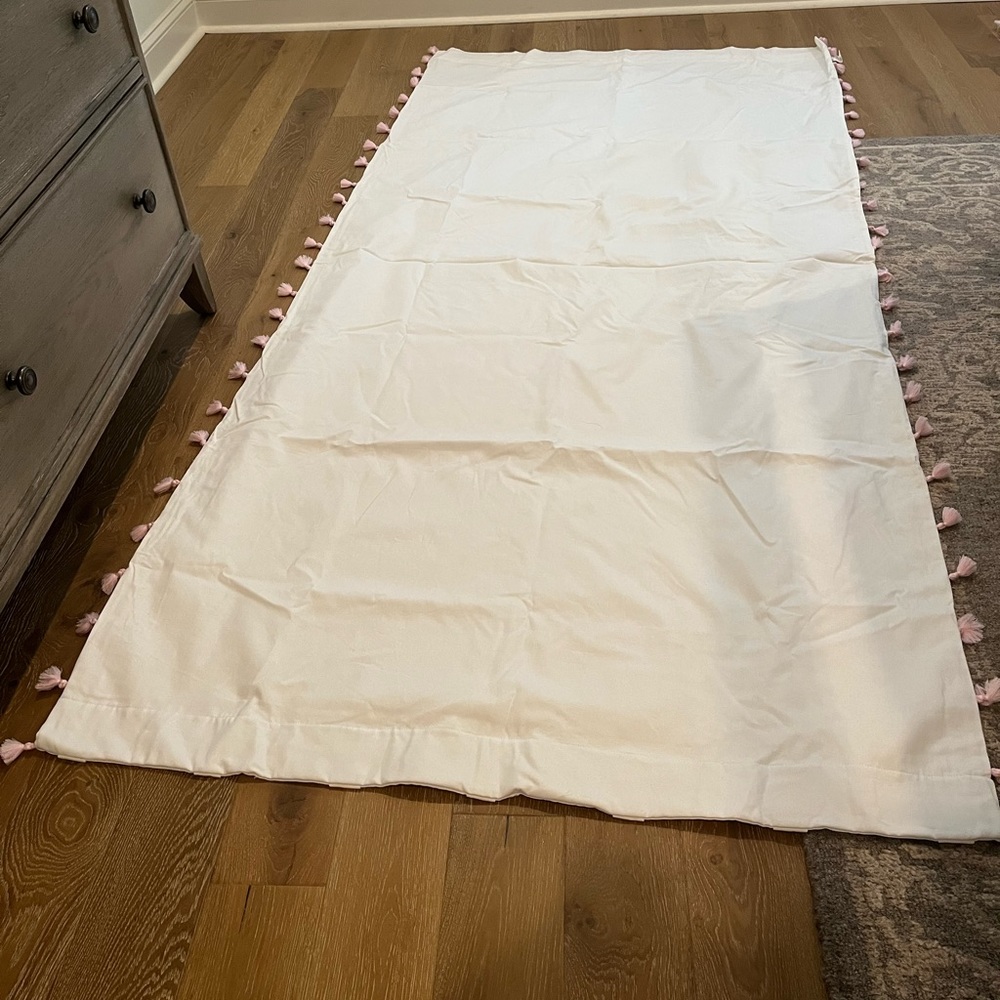 Pottery Barn Kids Pink Tassels Blackout White Curtain Panels. 44 x 96 inches